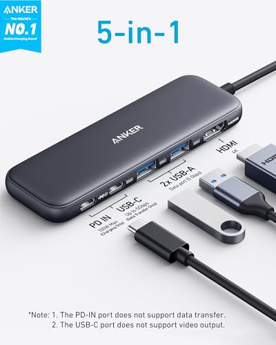 Anker USB C Hub, 5-in-1 USBC to HDMI Splitter with 4K Display - color: Black