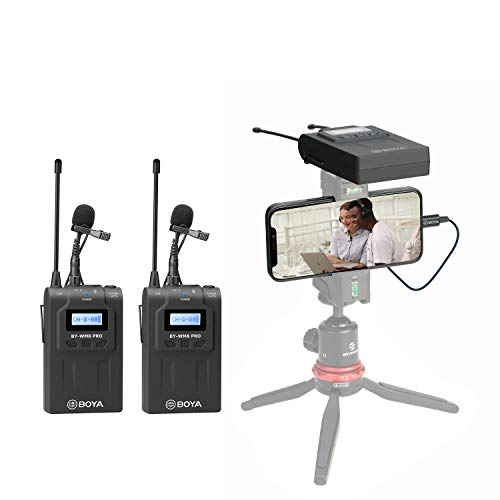 BOYA Dual Wireless Lavalier Microphone Smartphone, Dual-Channel System 2 Transmitter & 1 Receiver for DSLR Camera Recorder iPhone 11 X 8 7 6 Samsung YouTube Street Interview Facebook Livesteam Vblog