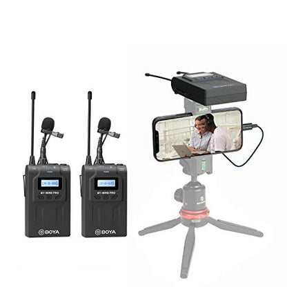 BOYA Dual Wireless Lavalier Microphone Smartphone, Dual-Channel System 2 Transmitter & 1 Receiver for DSLR Camera Recorder iPhone 11 X 8 7 6 Samsung YouTube Street Interview Facebook Livesteam Vblog