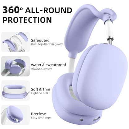 Lerobo Ear Covers for AirPods Max, Soft Silicone Earcup Case/Anti-Scratch Earpad Cover/Headband Cover, Soft Silicone Accessories Protective Cover for Apple AirPod Max 2024/2020, Lightpurple - color: LightPurple