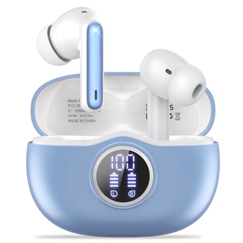 Wireless Earbuds, Bluetooth 5.3 Headphones HiFi Stereo 50H Playback LED Digital Display Ear Buds with ENC Noise Canceling Headset, IPX7 Waterproof Earphones for Gym/Running/Work (Light Purple) - color: Light Purple