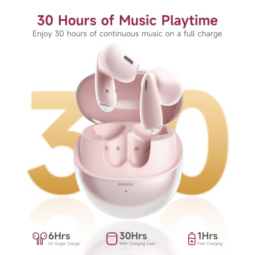 MINISO True Wireless Earbuds with Charging Case, Bluetooth 6.0 Ear Buds | In Ear Headset, HiFi Stereo, 50 H Playback Earphones with ENC Mic, Hands-Free Clear Calls for TV Smart Phone Laptop Sports - color: Pink