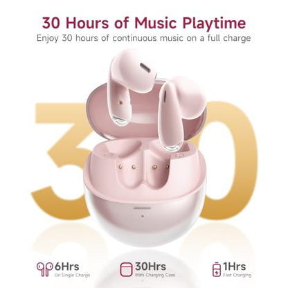 MINISO True Wireless Earbuds with Charging Case, Bluetooth 6.0 Ear Buds | In Ear Headset, HiFi Stereo, 50 H Playback Earphones with ENC Mic, Hands-Free Clear Calls for TV Smart Phone Laptop Sports - color: Pink