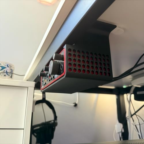 Under-Desk Mounting Bracket for Focusrite Scarlett 2i2 Gen 3 Audio Interface, Flush Mount Suit for Desk Bottom Equiped 40mm Bar, Keep Workspace Neat and Organized