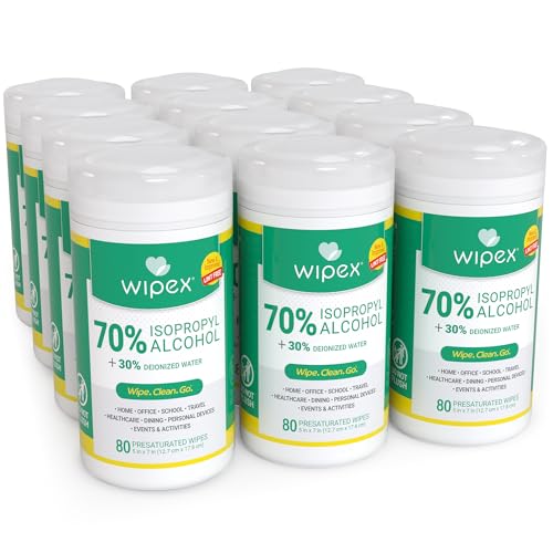 Wipex Alcohol Wipes for Electronics - Lint Free Tech Wipes with 70% Isopropyl Alcohol - Equipment Cleaning for Computers, iPhones and Household Items, 80 Count (Pack of 12) - size: 80 Count (Pack of 12)