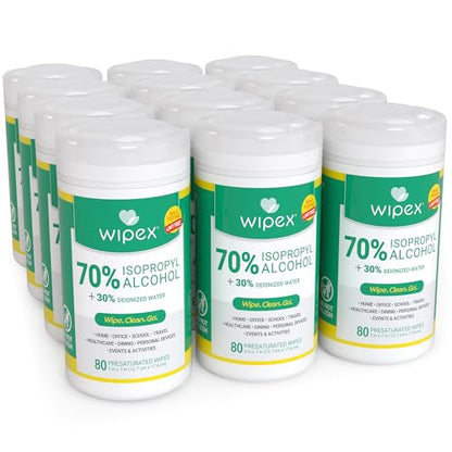 Wipex Alcohol Wipes for Electronics - Lint Free Tech Wipes with 70% Isopropyl Alcohol - Equipment Cleaning for Computers, iPhones and Household Items, 80 Count (Pack of 12) - size: 80 Count (Pack of 12)
