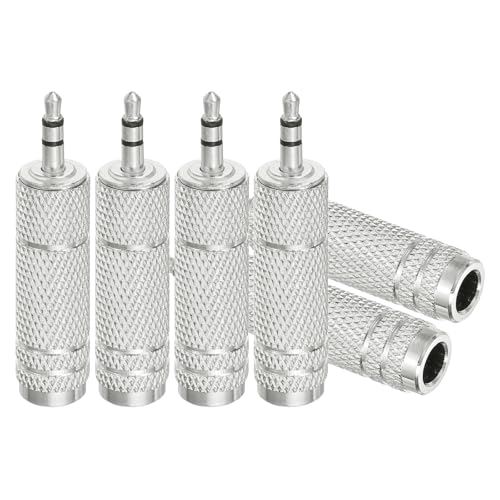 MECCANIXITY 4Pcs TRS 3.5mm Male to 6.35mm Female 1/8" Plug to 1/4" Silver | Stereo Headphone Adapter, Jack, Audio Converter, Nickel Plated, for Guitars Speakers Laptops Signal Conversion - color: Silver