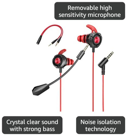 Gaming Earbuds with Microphone,Stereo Headphones Deep Bass Earphones Sport Earbuds Wired Detachable Noise Cancelling Gaming Headset for Mobile Games Phones PC PS4 Xbox One PlayStation 5-Black