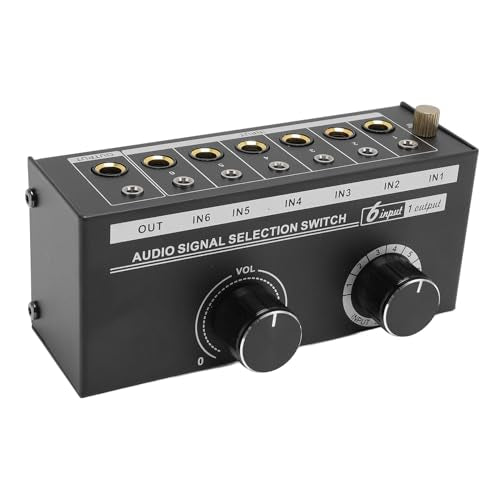 6 Way Sound Switcher, 6 Input 1 Output Sound Switcher Volume Control 3.5mm 6.35mm Sound Signal Selector