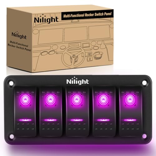 Nilight 5 Gang Rocker Switch Panel w/Purple LED Light 5Pin On Off Pre-Wired | Aluminum Toggle Switches Waterproof for 12V/24V Cars Marine Boats ATVs Trailers RV Trucks - color: Purple, size: 5 Gang