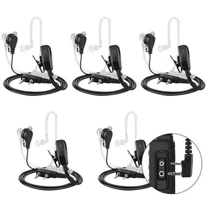 5pcs Walkie Talkie Earpiece with Mic for Retevis Pxton Baofeng | K-Type 2-Pin, Acoustic Tube Two-Way Radio Headset Compatible with Kenwood, Wouxun, SAMCOM Walkie Talkies
