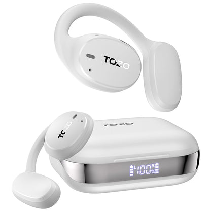 TOZO OpenEgo Open Ear Earbuds 80H Bluetooth 5.3 Headphones Sport Earbuds | Open Ear Structure with Earhooks, 32 EQ Modes, Digital LED Display,HD Clear Calls, Comfort Wear For Running, Travel, Office - color: Snow White