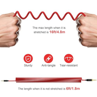 Alitutumao QC45 Coiled Headphones Audio Cable, 2.5mm to 3.5mm Aux Cord Compatible with Bose Quietcomfort QC45 QC35 NC700 On-Ear 2/OE2i/Soundtrue/Soundlink Headphones with 6.35mm Adapter, Red (4-16FT)
