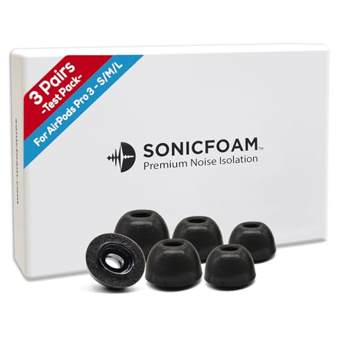 SFAir-3 Pro S/M/L - Memory Foam Earbud Tips - 3 Pairs - Black | Fits Airpods Pro 3, One Pair Lasts up to 4 weeks, Fits in Charging Case - size: Assorted S/M/L - AirPods Pro 3
