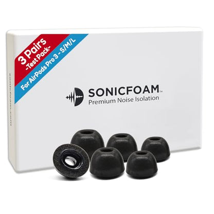 SFAir-3 Pro S/M/L - Memory Foam Earbud Tips - 3 Pairs - Black | Fits Airpods Pro 3, One Pair Lasts up to 4 weeks, Fits in Charging Case - size: Assorted S/M/L - AirPods Pro 3