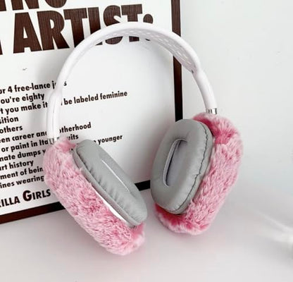 Fluffy Plush Case for AirPods Max Headphones, Cute Furry Fur Ear Cups Skin Soft Slicone Protective Cover for AirPods Max(Pink) - color: Pink
