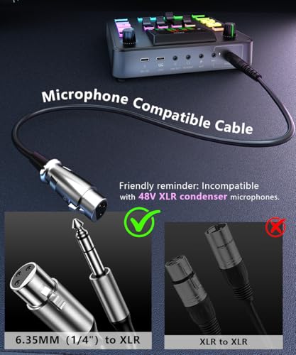 PUPGSIS Gaming Audio Mixer, Audio Interface for pc,1/4" TRS Dynamic Mic interface,Sound Board With voice changer, Pro-Preamp, Noise Cancellation, RGB, Bluetooth For Streaming/Podcasting/Gaming - color: Black