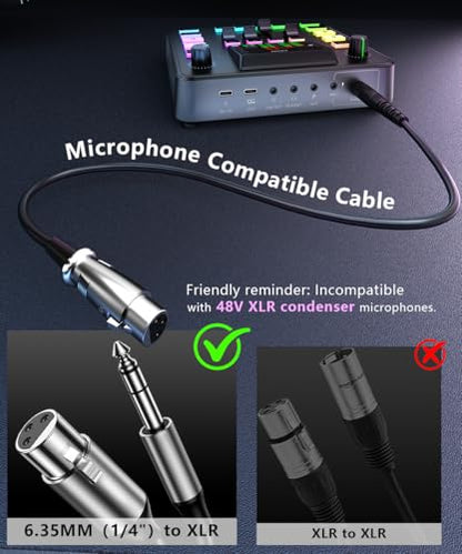 PUPGSIS Gaming Audio Mixer, Audio Interface for pc,1/4" TRS Dynamic Mic interface,Sound Board With voice changer, Pro-Preamp, Noise Cancellation, RGB, Bluetooth For Streaming/Podcasting/Gaming - color: Black