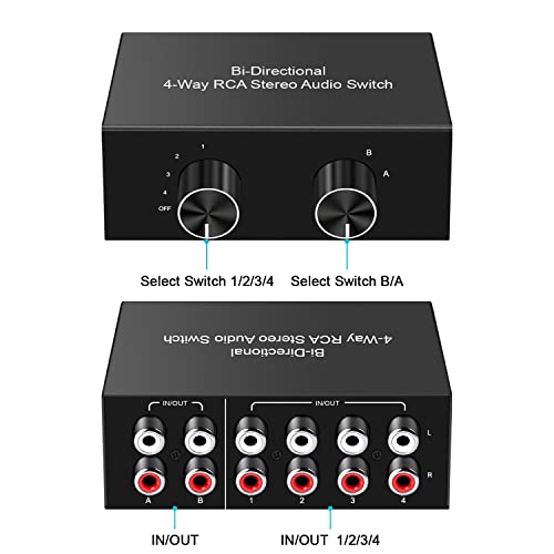 4-Way Stereo Audio Switcher, Bi-Directional Audio Selector Box for Blu-ray Players or DVD Players Active Speakers (2In-4Out/4In-2Out) - style: 2In-4Out/ 4In-2Out Stereo Audio Switcher