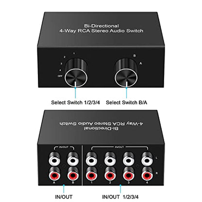 4-Way Stereo Audio Switcher, Bi-Directional Audio Selector Box for Blu-ray Players or DVD Players Active Speakers (2In-4Out/4In-2Out) - style: 2In-4Out/ 4In-2Out Stereo Audio Switcher