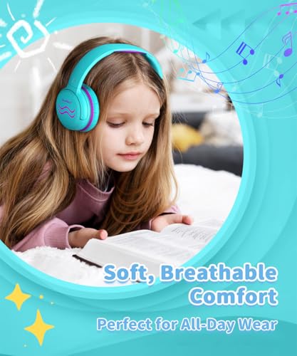 Wired Kids Headphones with Mic, 85/94dB Safe Volume Control, Foldable On-Ear Headset for School, Travel, Tablet & Laptop, 3.5mm Jack, Green & Purple - color: GreenPurple