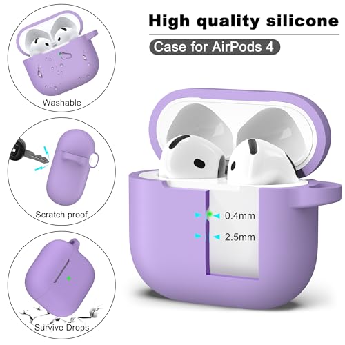 AirPods 4 Case with Cleaner Kit, Full Protective Soft Silicone Cover, Compatible with AirPods 4 Gen, Supports Wireless Charging, Purple, Nature Pattern - color: C Banana Violet