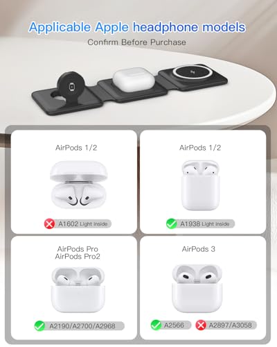Fold Magnetic Wireless Charger for iPhone: Compact Charging Pad Fit Travel | 3 in 1 Charging Station for Magsafe Apple Watch iPhone 17 16 15 14 13 12 & Airpod - Charger Dock for Travel Bedside Office - color: Dark black