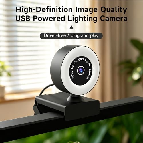 USB HD 1080P Video Webcam，with Ring Ligh and Microphoneand Rotatable Tripod& Privacy Cover for PC，, Fast AutoFocus，with Auto White Balance for Video Calls, Live Streaming Gaming & Online Meetings