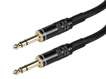Monoprice 104792 3ft Premier Series 1/4in TRS Male to Male Cable, 16AWG (Gold Plated) Black - size: 3ft