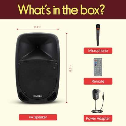 Pyle PSBT105A - 1000W Portable Bluetooth PA Speaker, 10'' Subwoofer, UHF Wireless Mic, MP3/USB/SD, Rechargeable Battery, LED Battery Indicator Lights, Black - size: 10 inches