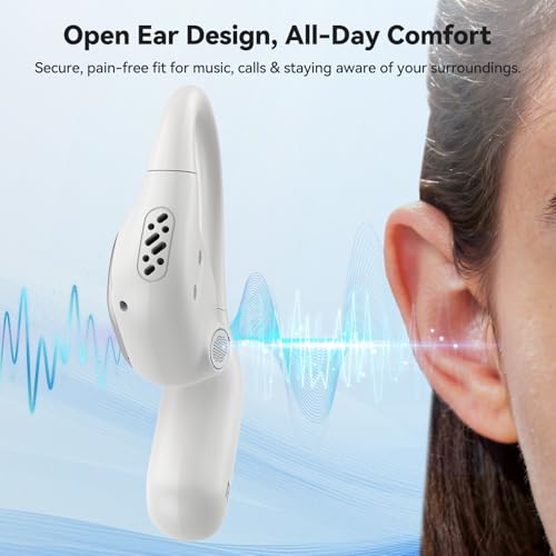 TECKNET Open Ear Headphones, Bluetooth Headphones 6.0 Sports with Smart Digital Display, 40H Playtime, IPX5 Waterproof, Wireless Earbuds Lightweight Design for Travel/Cycling/Running (White) - color: White