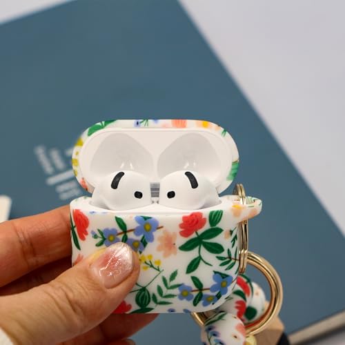 Case Compatible with AirPods 4 Case,Soft Silicone Cover with Bracelet Lanyard and Keychain, Cute Wireless Charging Protective Case for Apple AirPods 4th for Women and Men (Flower) - color: Flower