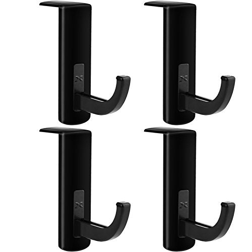 Mudder 4 Pack Headphone Hanger Hook for Monitor, Adhesive Mount, Black | 4 Stick-on headset holder, no screw install, fits most computer desk monitor edge, adhesive hooks included
