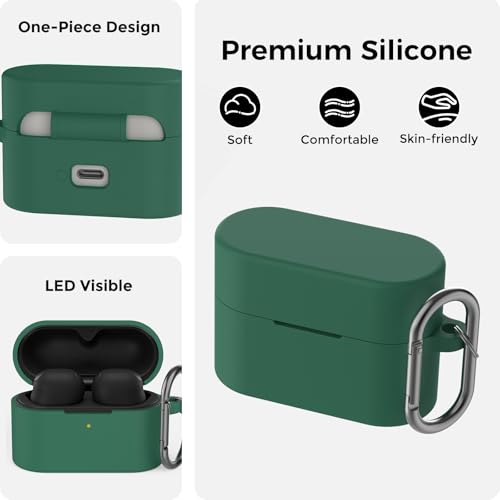 AhaStyle Silicone Case for Sony WF-1000XM6 (2026) Accessories, Green | with Carabiner, LED Visible, Skin-Friendly Soft Touch, Full Protection, Shockproof, Wireless Charging, for Men Women - color: Dark Green