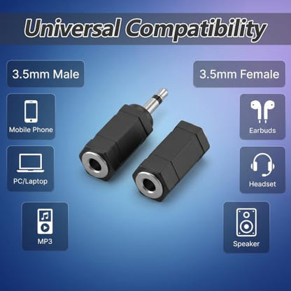 6PCS 3.5mm Mono to Stereo Adapter | 1/8" Mono Male Plug to TRS Stereo Female Jack 3.5mm MonoPlug 2-Pole Headphone Accessories for Radio Headphone
