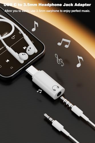 AreMe USB C to Lightning Headphone Adapter, USB C to 3.5mm Audio Adapter | USB Male to Type C Female Converter Connector (White, 4 Pack)