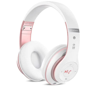 Bluetooth Headphones Over Ear, 6S Foldable Wireless Headphones with 6 EQ Modes, 40 Hours Playtime HiFi Stereo Headset with Mic, Soft Ear Pads, TF/FM for Cellphone/PC/Home (White & Rose Gold) - color: Rose Gold