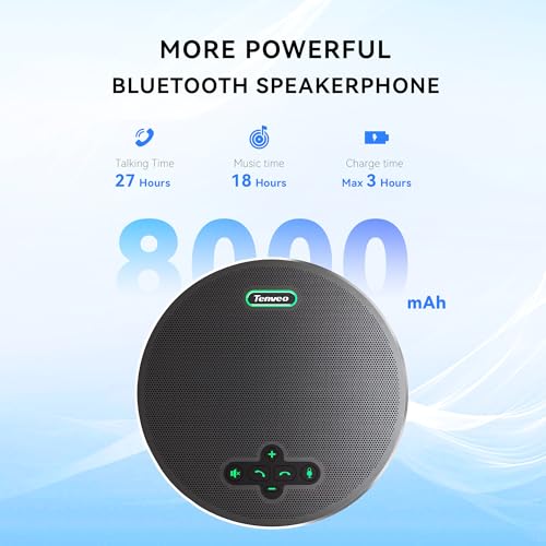 Tenveo MagiCall Pro Bluetooth Conference Speakerphone, Bluetooth/Dongle/USB, 8 AI Noise-Canceling Microphones, 360° Voice Pickup, 18H Talk Time, Compatible with Zoom, Teams & OBS, for 12–15 People