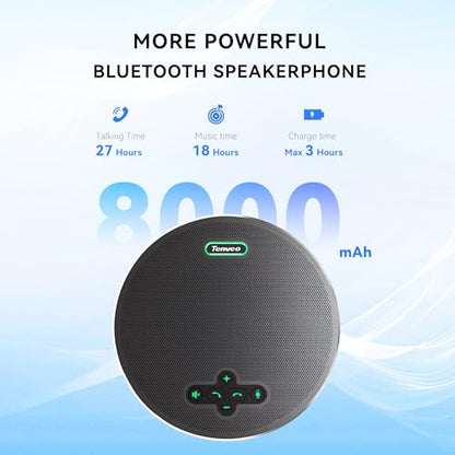 Tenveo MagiCall Pro Bluetooth Conference Speakerphone, Bluetooth/Dongle/USB, 8 AI Noise-Canceling Microphones, 360° Voice Pickup, 18H Talk Time, Compatible with Zoom, Teams & OBS, for 12–15 People