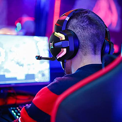 targeal 7.1 Surround Sound Gaming Headset for PS4 PS5 PC Laptop Tablet Mobile, Over Ear Wired USB Gaming Headphones with Omni-Directional Noise Canceling Mic, RGB LED Light (SKY-917 Without Cable) - style: SKY-917 Without Cable