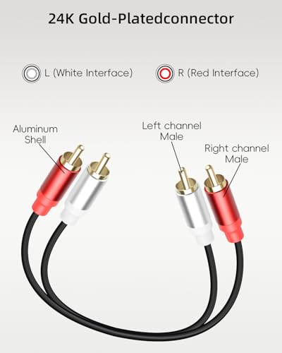 RCA Cable 0.3m, Short 2RCA Male to 2RCA Male Audio Cable for Home Theater, Speaker, Amplifier, Subwoofer, Stereo System (MM)(2PCS) - style: male to male