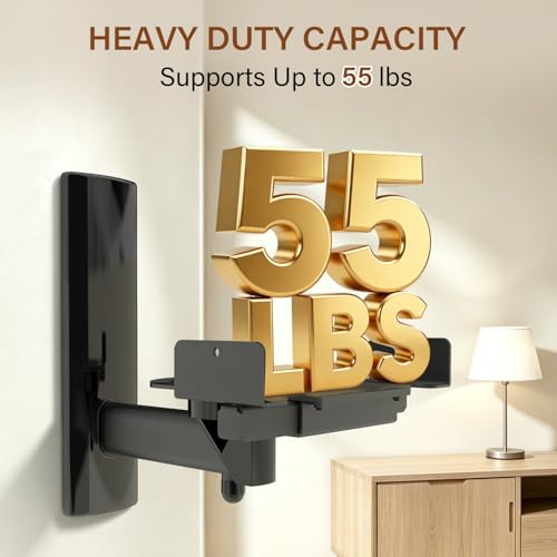 Speaker Wall Mounts,Adjustable Swivel & Tilt,55 Lbs,1Pair Black | Dual Side-Clamping Bookshelf Speaker Stands with 360° Swivel & ±7° Tilt,Fits 5.3"-11.0" Wide,55 lbs Capable,Includes Hardware