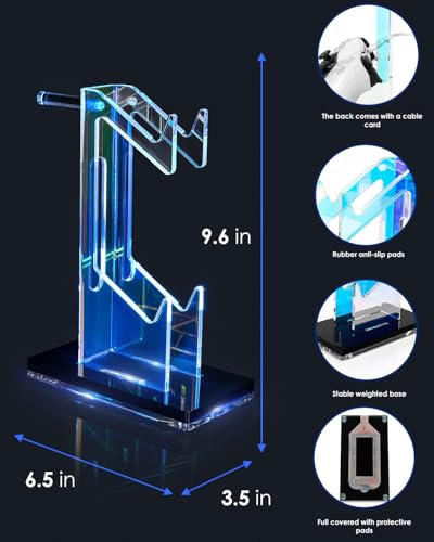 OAPRIRE Headset and Controller Stand with Lights, 2 Tier Acrylic Game Controller Holder, Controller and Headset Stand for Desktop,Universal Design Compatible with PS5/PS4/XBOX/SWITCH (Black) - color: Black, size: 2 Tier-Lights