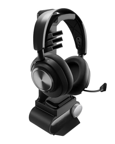 SteelSeries Arctis Nova Pro Wireless와 호환되는 헤드폰 스탠드 | 무선 베이스 스테이션 도크 및 게이밍 데스크용 미끄럼 방지 패드가 있는 헤드셋 홀더, 무선 헤드셋 보관 홀더 - size: Small Storage Area