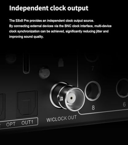 TOPPING E8x8 Pre Professional Audio Interface with 8 Ultra-Linear Mic Preamps, Dual Headphone Outputs & Zero-Latency Monitoring - High Dynamic Range & Precision Sound Control (E8X8 Pre-Black)