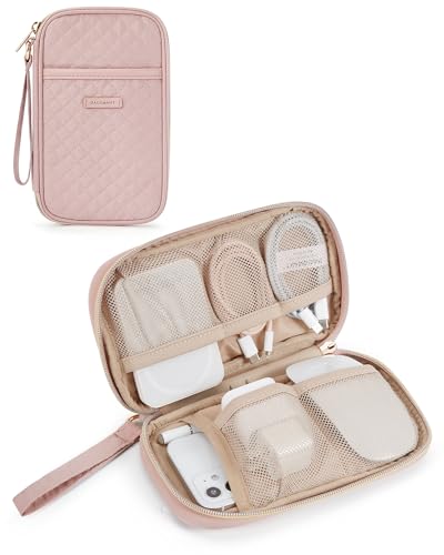BAGSMART Cord Organizer Travel Cable Organizer Bag Tech Electronic Organizer Travel Case, Travel Essentials for Charger, Cable, Phone, Flash drive, Single Layer - Pink | Travel Essentials, Tech Organizer Pouch, Cord organizer bag for Cables, Compact Trave