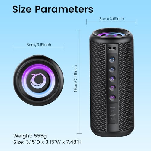 Portable Bluetooth Speaker, 2026 Bluetooth 5.4 Wireless Speaker with 20W HD Loud Stereo Sound, TWS Pairing, 20H playtime, RGB Lights, IP7, Built-in Mic, for Outdoor, Home, Beach, Party, Gift, Black - color: Dark Black