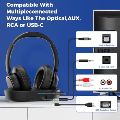 Wireless TV Headphones, 2.4GHz Low Delay with Transmitter,BKGD - color: BlackGold