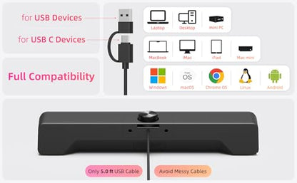 Computer Speakers for Desktop PC, USB Soundbar for Laptop with Loud Sound