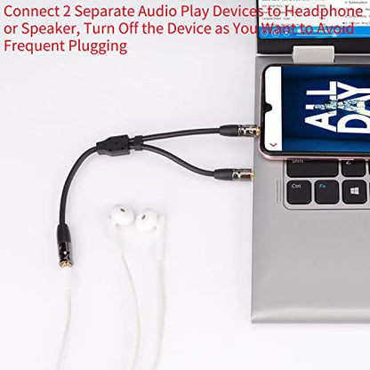 J&D 3.5 mm to 2X 3.5 mm Cable, Gold Plated Joint Copper Shell Heavy Duty 3.5mm 1/8 inch TRS Female to Dual 3.5 mm 1/8 inch TRS Male Y-Splitter Stereo Audio Adapter Cable, 6.6 Feet - size: 6.6 Feet